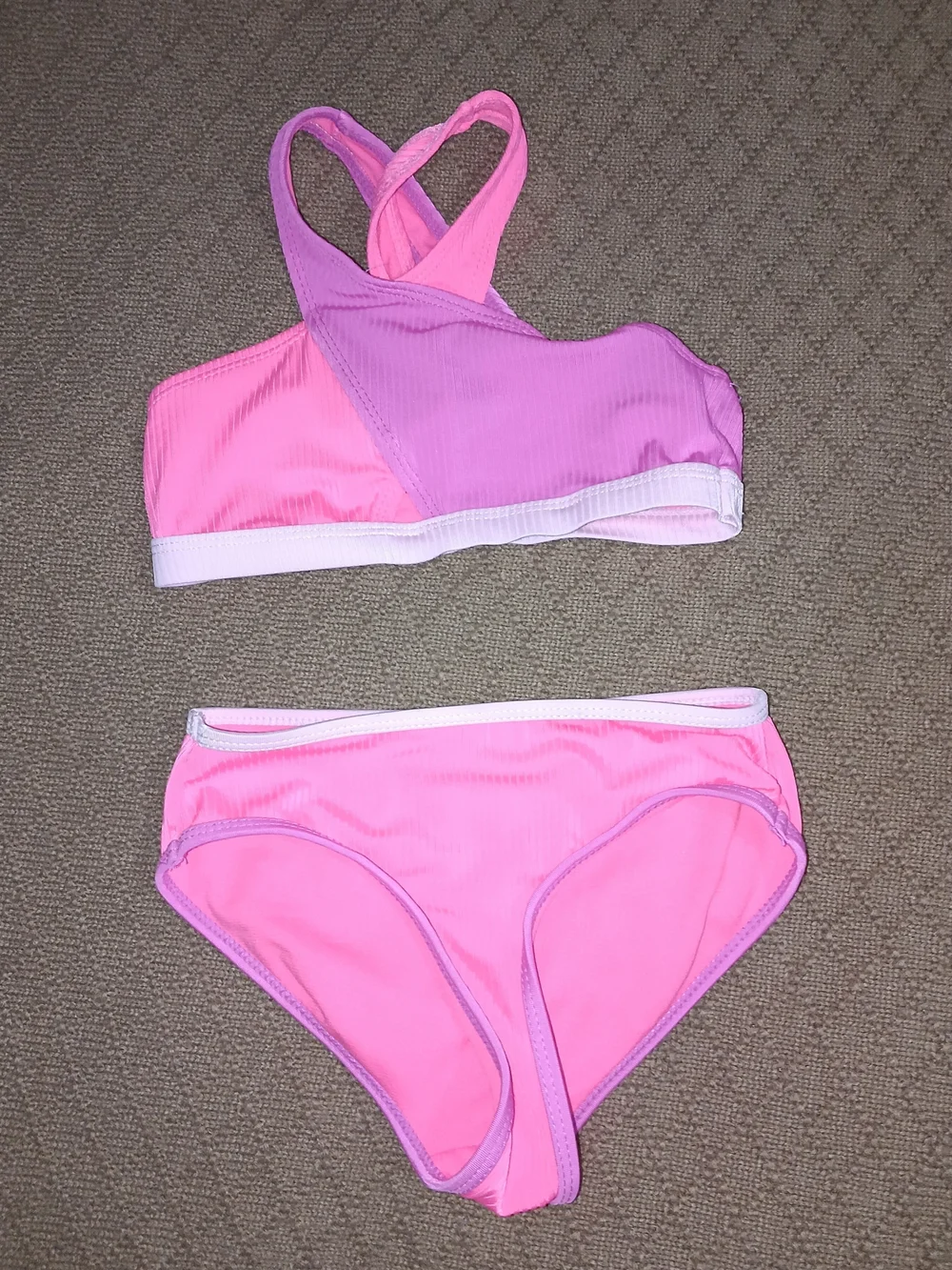 Girl's Justice Pink And Purple Neon  Swimsuit